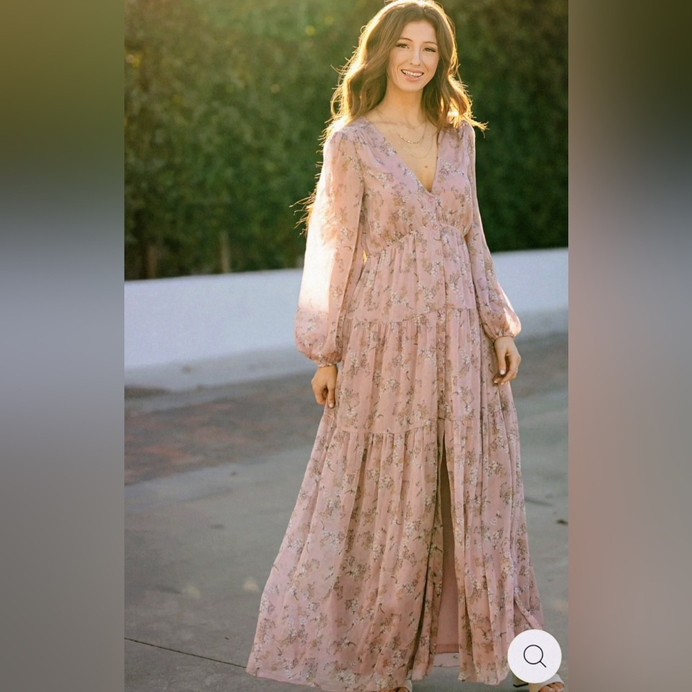 Morning Lavender Elegant Floral Maxi Dress